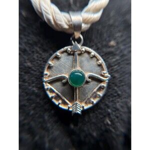 Sterling Compass Pendant Necklace Green Stone 925 Adjustable